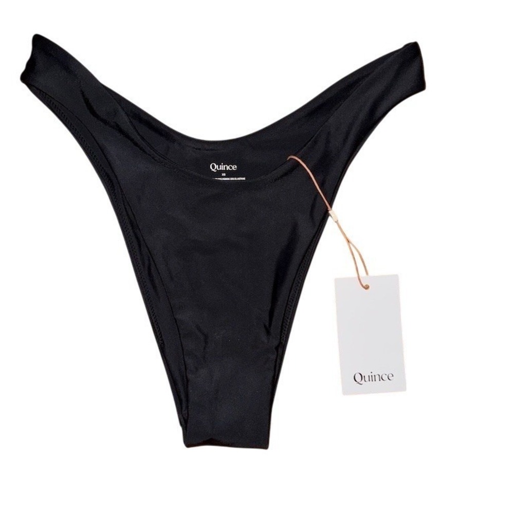Quince Bikini Bottom Womens XS Black High-Cut Thong Minimal Coverage swimsuit